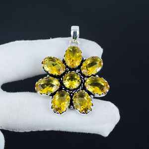 Radiant jaune Citrine pendentif ovale coupe argent plaqué à la main collier de pierres précieuses pour les femmes élégant bijoux en gros - Product Image 2