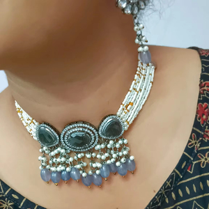 Conjunto de collar de Kundan pesado de fabricante indio, colección de joyería de boda chapada en oro de moda india para niñas - Product Image 1