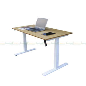 Height-Adjustable <b>Bamboo</b> <b>Table</b> with Hand Crank 120x60cm - Product Image 5