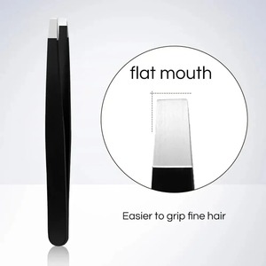 Pince à épiler à sourcils noire en acier inoxydable Outil de beauté à pointe plate pour l'épilation des cils et des poils incarnés - Product Image 6