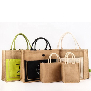 Vente en gros Premium 100% Sac fourre-tout en jute Nouvel arrivage Sac à provisions écologique et réutilisable Logo personnalisé Fermeture à l'épaule à rayures élégantes - Product Image 1