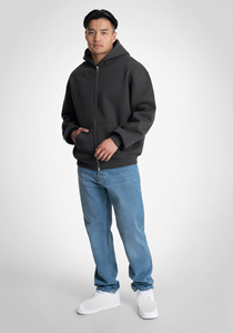 <b>Mens</b> Dark <b>Grey</b> Full Zip Hoodie Custom Logo Oversized <b>Sweatshirt</b> Jacket Split Kangaroo Pocket Casual Streetwear OEM ODM Wholesale - Product Image 2
