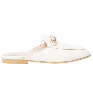 Ann'S nuevo diseño marfil mujer piel de cordero Slip-On punta redonda mulas planas con suela de goma tablero de fibra entresuela Forro de algodón blanco - Product Image 3