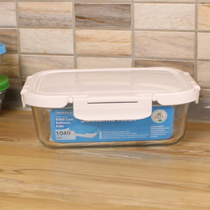 Récipient de stockage en verre rectangulaire anti-fuite résistant à la chaleur de 1040ml avec couvercle en plastique - Product Image 1