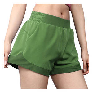 Pantalones cortos de gimnasio para correr de cintura alta para mujer hechos a medida al por mayor poliéster Spandex tela de yoga atlética botín transpirable sólido - Product Image 4
