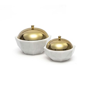 Serveur de fruits de forme arrondie centres de table à manger bol de serveur de fruits bol de fruits en marbre et en métal - Product Image 1