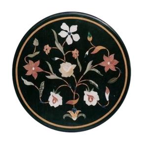 Plateau de table en marbre noir fait à la main, plateau de table en cristal de luxe, incrustation de marbre noir, sculptures murales décoratives pour la maison avec pierres semi-précieuses - Product Image 3