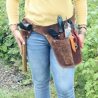 Ceinture porte-outils de fleuriste en cuir pleine fleur véritable, faite à la main, marron, 3 poches, fermeture éclair, unisexe, pour sports de plein air