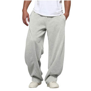 Pantalones de chándal de pierna recta de algodón puro con estampado de logotipo personalizado para hombre, pantalones de chándal de estilo de pierna ancha en blanco suelto para hombre - Product Image 5