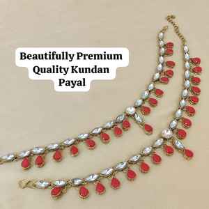 Par Payal de espejo Kundan chapado en oro de alta calidad para mujer, conjunto de tobilleras indias tradicionales con detalles intrincados, Ropa Étnica - Product Image 3