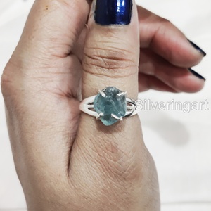 Rough <b>Stone</b> Jewelry Women's <b>Ring</b> Natural Raw Blue Apatite Gemstone Boho <b>Ring</b> Wedding Christmas Jewelry 925 Sterling <b>Silver</b> <b>Ring</b> - Product Image 4