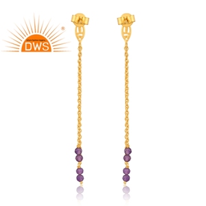 Último diseño de Plata de Ley 18K chapado en oro amatista natural con cuentas de piedras preciosas pendiente Demi joyería fina fabricante - Product Image 4