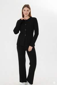 ชุดเซ็ตไหมพรม 2 ชิ้นสำหรับผู้หญิง เสื้อคลุมเนื้อนุ่มหรูหราและกางเกงขายาวทรงกว้าง ชุดลำลองสำหรับพักผ่อน ชุดวอร์มสำหรับผู้หญิง - Product Image 4