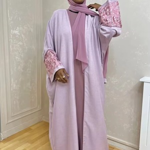 Moda elegante mujeres africanas bordado vestidos modestos manga larga Lino Kaftan blanco musulmán Abaya vestido - Product Image 6