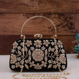 Embroidered Polyester Large Capacity <b>Waterproof</b> Clutch <b>Bag</b> for Women Party Wear Ethnic Design Wedding Return Gift Handbag India - Product Image 1