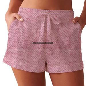 Vêtements pour femmes décontractés, en coton, imprimés à la main, avec cordon élastique court à nouer à la taille, pour l'été, la plage, le sommeil, vente en gros - Product Image 5