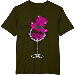 T-shirt décontracté à manches courtes et col rond pour homme Index Apparel, motif verre à vin noir orné de strass et chapeau vert, coupe régulière - Product Image 6