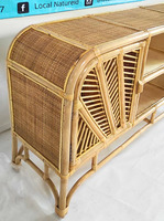 Table console en rotin naturel fabriqué à la main avec étagères et portes décoratives-Meuble de rangement tissé rustique