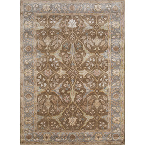 พรมขนสัตว์และใยวิสโคสทอมือสีเบจและสีน้ำตาล Kasbah ลายดอกไม้และลายทาง รูปทรงสี่เหลี่ยมผืนผ้า สำหรับห้องนั่งเล่น ห้องนอน ทางเดินในบ้าน รุ่น Top-1509 - Product Image 1