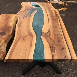 MEILLEURE TABLE RONDE EN RÉSINE ÉPOXY ARTISANALE POUR SALLE À MANGER Meubles Table de rivière en bois et résine pour bureau à domicile - Product Image 5