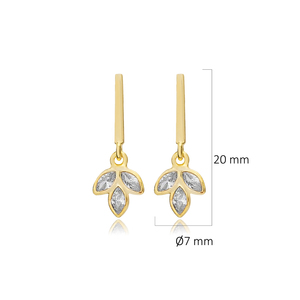 Bar <b>Stud</b> Earrings Handmade Turkish Wholesale 925 Sterling Silver Jewelry Elegant Flower Charm CZ Stone Silver - Product Image 2