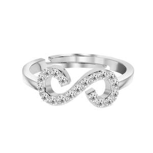 CLARA 925 Sterling <b>Silver</b> Infinity <b>Ring</b> with <b>Adjustable</b> Band Rhodium Plated and Cut for Swiss Zirconia Gift for Women & Girls - Product Image 1