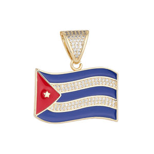 Dije de Bandera de Cuba con Baño de Oro de 14K y Circonitas Heladas, Joyería de Orgullo Cubano para Collar DIY - Product Image 1