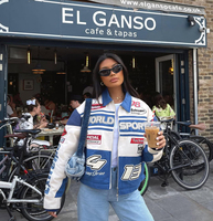 Veste de course pour femme sur mesure, style motard, broderie patchwork, fermeture éclair, style rétro, série de course, streetwear, automne/hiver, devant