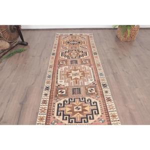 Turkish Runner Rug, 2.7x10.1 ft Vintage Rug, <b>Brown</b> <b>Wool</b> Rug - Product Image 4