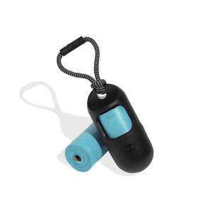 Distributeur de sacs à excréments portable noir 2.0+1 rouleaux, robuste pour animaux de compagnie, chats, chiens, petits animaux, en plastique simple, conçu pour l'extérieur - Product Image 1