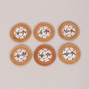 Luxury Dining Decor Rattan <b>Coasters</b> Top Selling Wicker <b>coaster</b> Set With Middle <b>Ceramic</b> Pad Custom logo - Product Image 5
