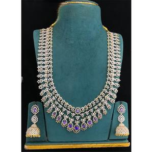 Ensemble collier et boucles d'oreilles longs en laiton plaqué or de qualité supérieure avec zircon et diamants, pour femme, tendance, pour mariage et soirée - Product Image 1