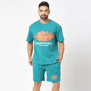Ensemble T-shirt et short unisexe à impression personnalisée, vente chaude, coton élastique, séchage rapide, grande taille, motif uni, tenues OEM - Product Image 1