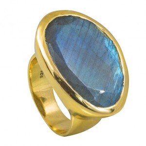 LABRADORITE DESIGNER <b>BLACK</b> RAINBOW GEMSTONE GOLD PLATED SILVER 925 STERLING SILVER <b>RING</b> - Product Image 1