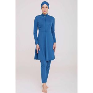 Media cremallera liso gasolina Hijab Burkini de talla grande islámico musulmán traje de baño impermeable cubrir con estampado estilo Bikini - Product Image 2