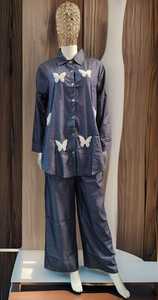Malaisie nouvelle version modeste cordon floral ensemble vêtements Denim Blouse pantalon deux pièces manches longues femmes Coord ensembles en gros inde - Product Image 4
