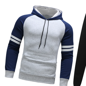 Survêtement à capuche gris marine contrastant avec pantalon de jogging noir pour homme, vêtements de sport décontractés d'hiver, vente en gros, usine OEM, logo personnalisé - Product Image 5