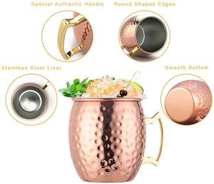 PURPLESEVEN simple paroi en acier inoxydable boisson tasse à boire tasse à bière 500ml 16oz martelé métal cuivre plaqué moscou Mule tasses - Product Image 3