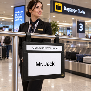 Divris Airport Guest Welcome Board Hanging model Black Leather Name <b>Sign</b> For Hotel Arrival Greeting - Product Image 2