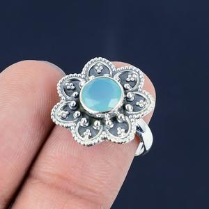 Anillo hecho a mano de Plata de Ley 925 Aqua Chalcedony, joyería fina de diseñador único para mujer, ropa de fiesta, anillo de regalo de cumpleaños y boda - Product Image 4