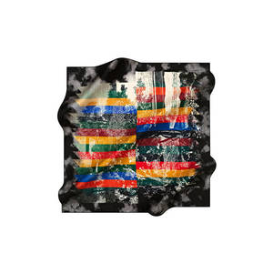 Vintage Designer Satin Silk Scarf with Black Geometric Pattern - Product Image 1