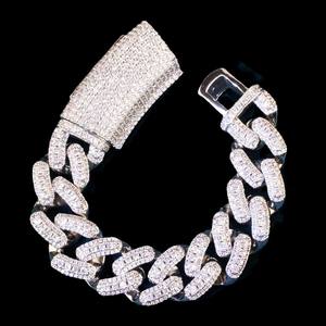 Pulsera de Eslabones Cubanos de Moda para Bodas y Fiestas, Chapada en Rodio, Oro Blanco, con Moissanita VS1, Unisex, Plata de Ley 925 - Product Image 6