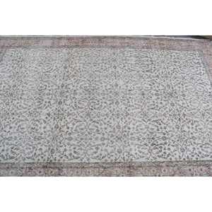 พรมขนสัตว์วินเทจขนาด 5.3x8.2 ฟุต พรมต่อผ้าสไตล์ตุรกีขนาดใหญ่ ขอบสีเทา พร้อมแผ่นรองหลังทำจากยางลาเท็กซ์ - Product Image 5