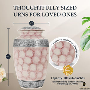 Urnes funéraires européennes/américaines pour cendres humaines, fleurs roses, blanches et argentées, 220 pouces cubes, qualité supérieure, écologiques, durables - Product Image 5