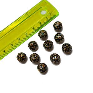 Cuentas de Meenakari azul de 10mm | Cuentas espaciadoras de esmalte floral redondo para la fabricación de joyas | Cuentas sueltas indias hechas a mano al por mayor - Product Image 1