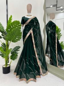 ชุดส่าหรีสำหรับปาร์ตี้ดีไซเนอร์พร้อมงานเขียนโค้ดและลำดับ - Product Image 2