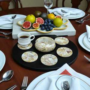 Sous-verres élégants en marbre incrusté, ensemble de sous-verres en pierre faits à la main, décoration de table de bureau, idée cadeau - Product Image 4