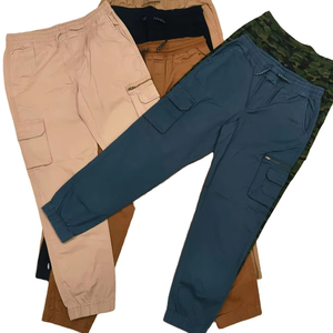 Pantalon long cargo 100% coton pour homme anti-rides style travail pantalon de survêtement baggy taille moyenne coupe ample lavage coloré techniques froissées - Product Image 1