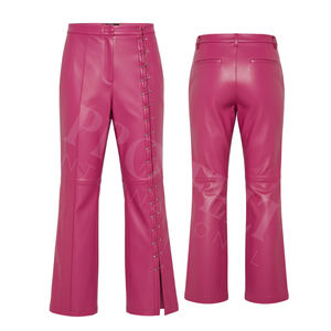 Pantalon évasé en similicuir tendance, taille haute, bleu, détail bouton latéral, coupe bootcut, léger, extensible, en similicuir - Product Image 5