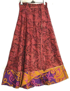 Vintage Blue Silk Maxi <b>Skirt</b> Multi-Color Print Wrap Pleats All-Season Korean Style Boho Hippie Festival Wear for Breathable - Product Image 4